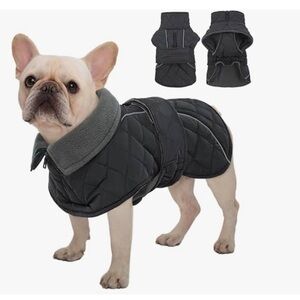 NWT Thermal Fleece Lined Dog Coat Grey M Reflective Winter Jacket Harness Hole